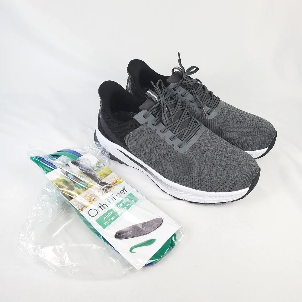 Orthofeet Tilos Hands-Free Wide Shoes Men's Size 11.5 2E Gray w/ Arch Boosters